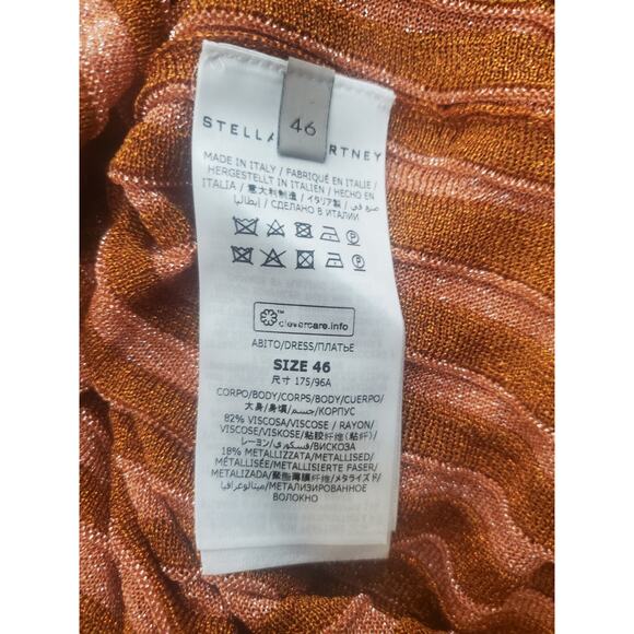 Stella McCartney Metallic Degrade Pleated Knit Midi Dress Striped key hole Sz 46 - Picture 8 of 11